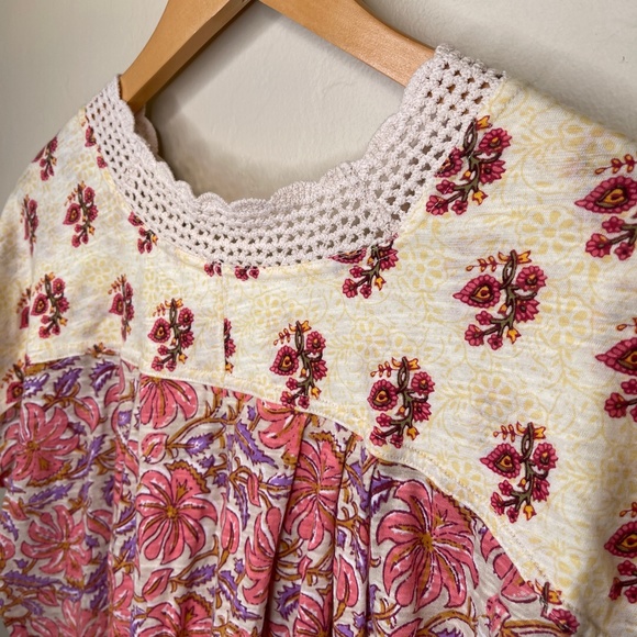 FP NWT Leilani Floral Lace Crochet Jersey Cropped Babydoll Cottagecore Shirt - Picture 11 of 16